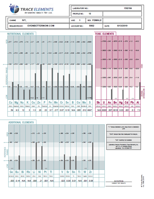 Hair Tissue Mineral Analysis (TEI Profile 10) for Canine