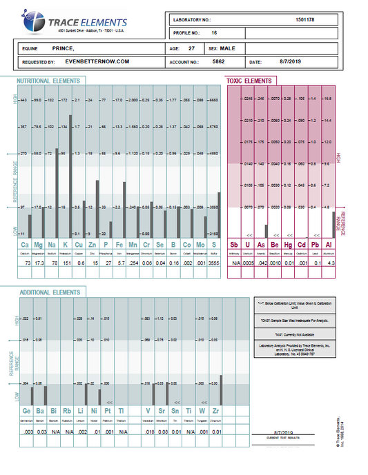 Hair Tissue Mineral Analysis (TEI Profile 16) for Equine